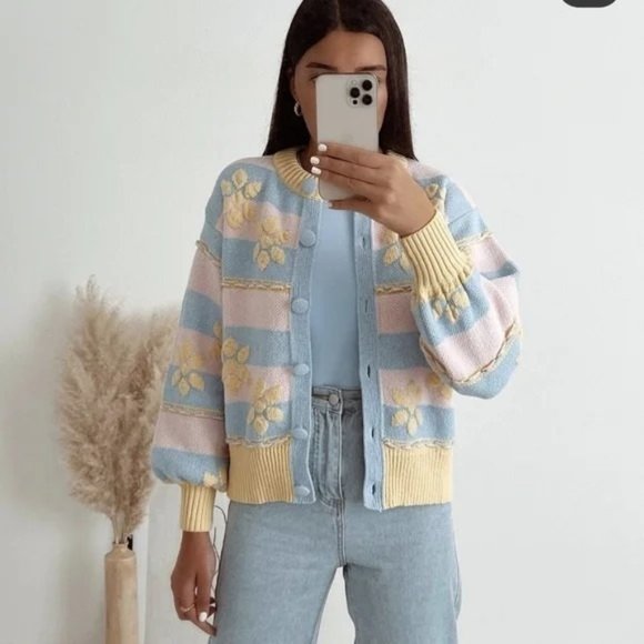 Zara Sweaters - Zara Cardigan Sweater Floral Pastel Jacquard